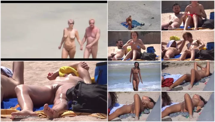 Shiny body of hot nudist woman on beach